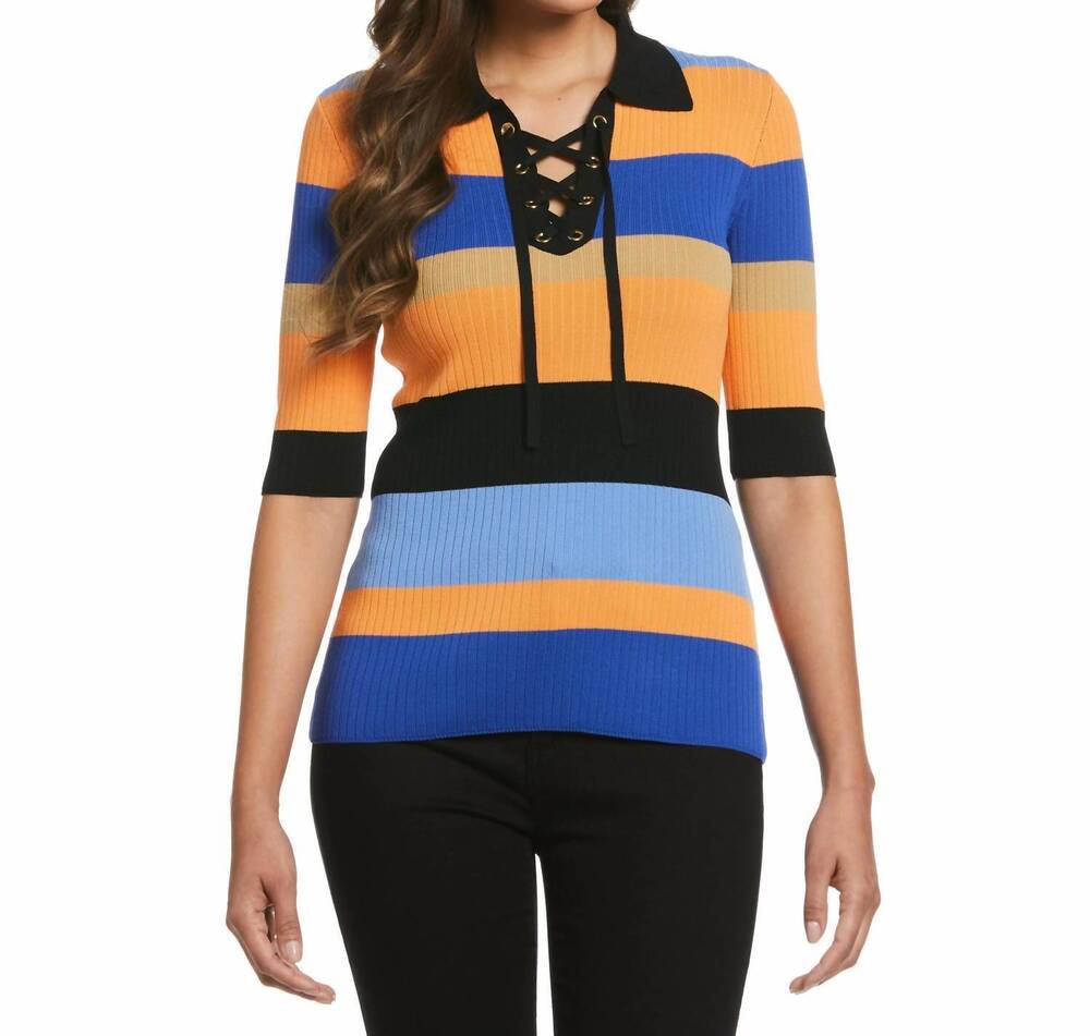 NEW RAFAELLA women's lace-up polo sweater top - plus in dazzling blue